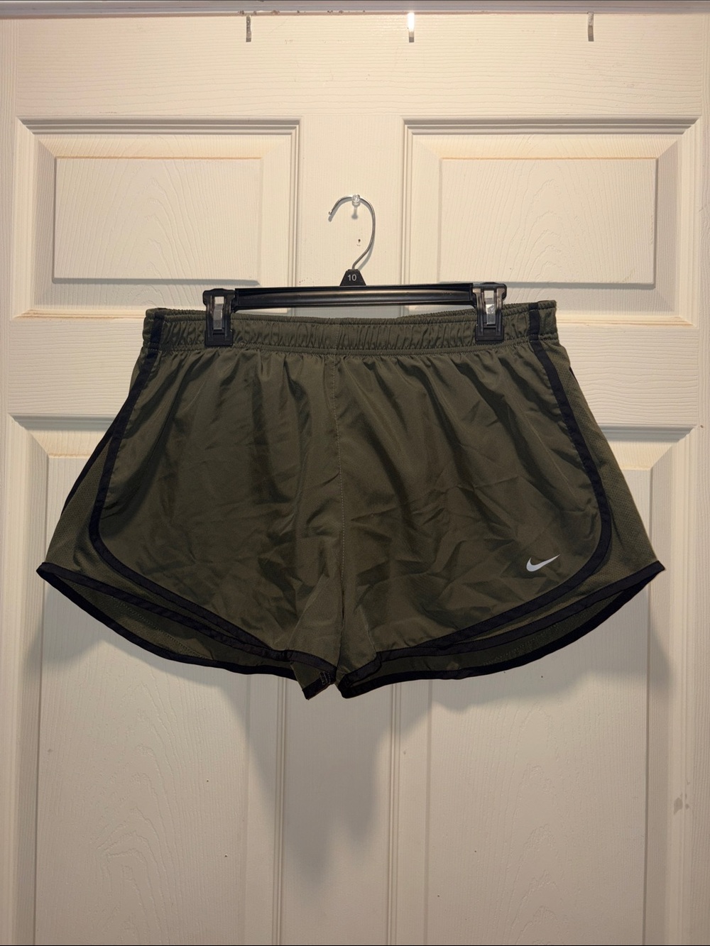 Nike Olive Green Women’s Athletic Running Shorts with Black Trim